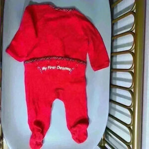 Vintage holiday unisex baby red my first Christmas Santa 100% cotton no flaws